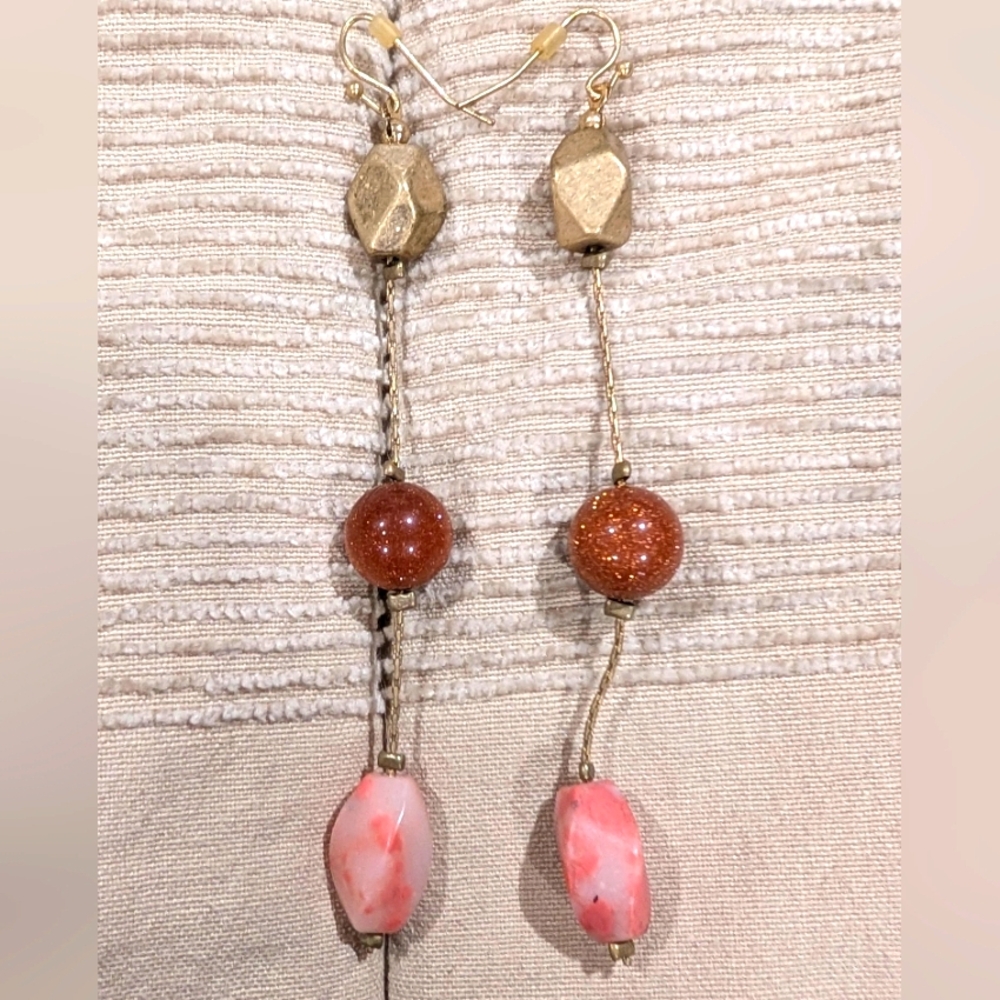Elegant Gold and Pink Dangle Earrings